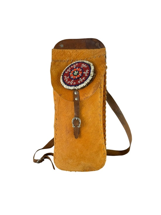 Vintage Brown Handmade Leather Chanupa Beaded Medallion Boho Backpack main image 5